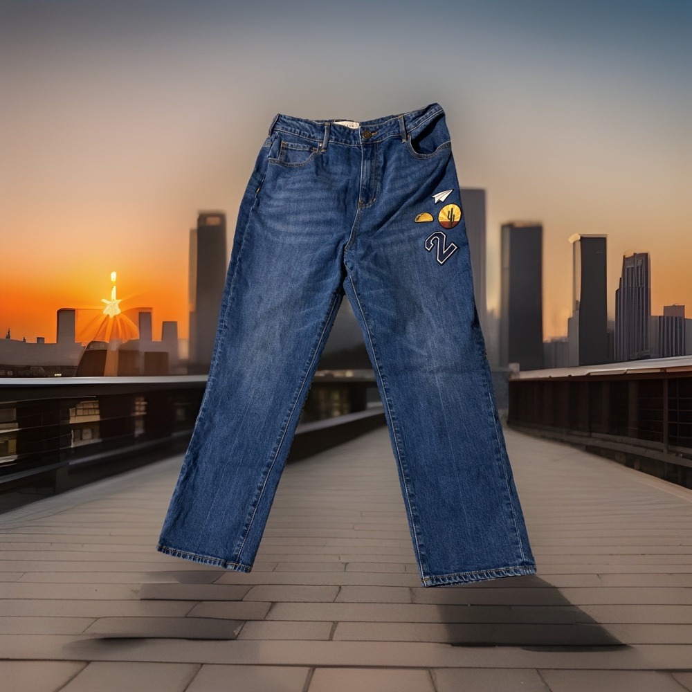 PacSun High Waisted Jeans Retro Road Trip Patches "Los Angeles,‎ Taco Size 30 - Picture 2 of 4